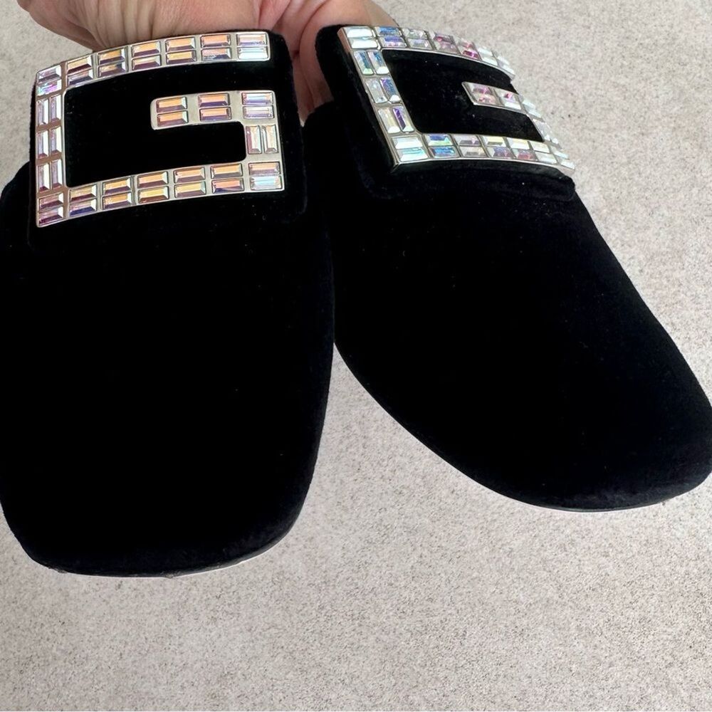 Gucci Madelyn Velvet Crystal Square G Mules Black Block Mid Heel EU 37.5 US 7.5 - Picture 10 of 11